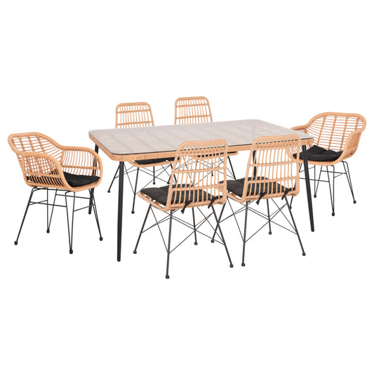 OUTDOOR DINING SET 7PCS ALLEGRA HM10495 WICKER IN BEIGE-METAL IN BLACK