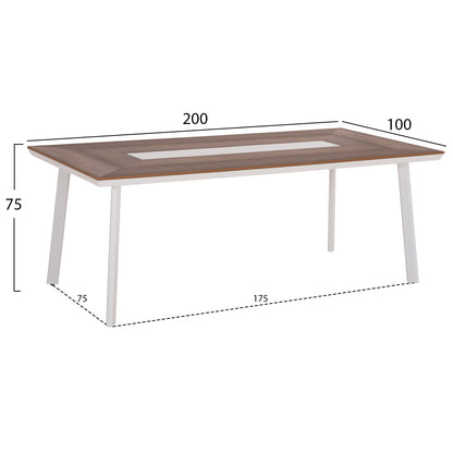 OUTDOOR DINING SET 7PCS TOPIN HM10825.01 ALUMINUM IN WHITE--POLYWOOD--P.E.RATTAN