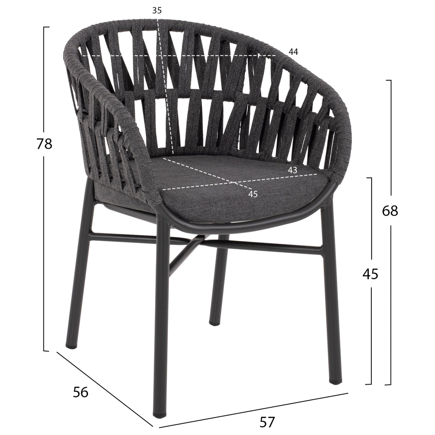 OUTDOOR DINING SET 7PCS TABER HM10829.01 ALUMINUM IN DARK GREY--POLYWOOD--P.E.ROPE