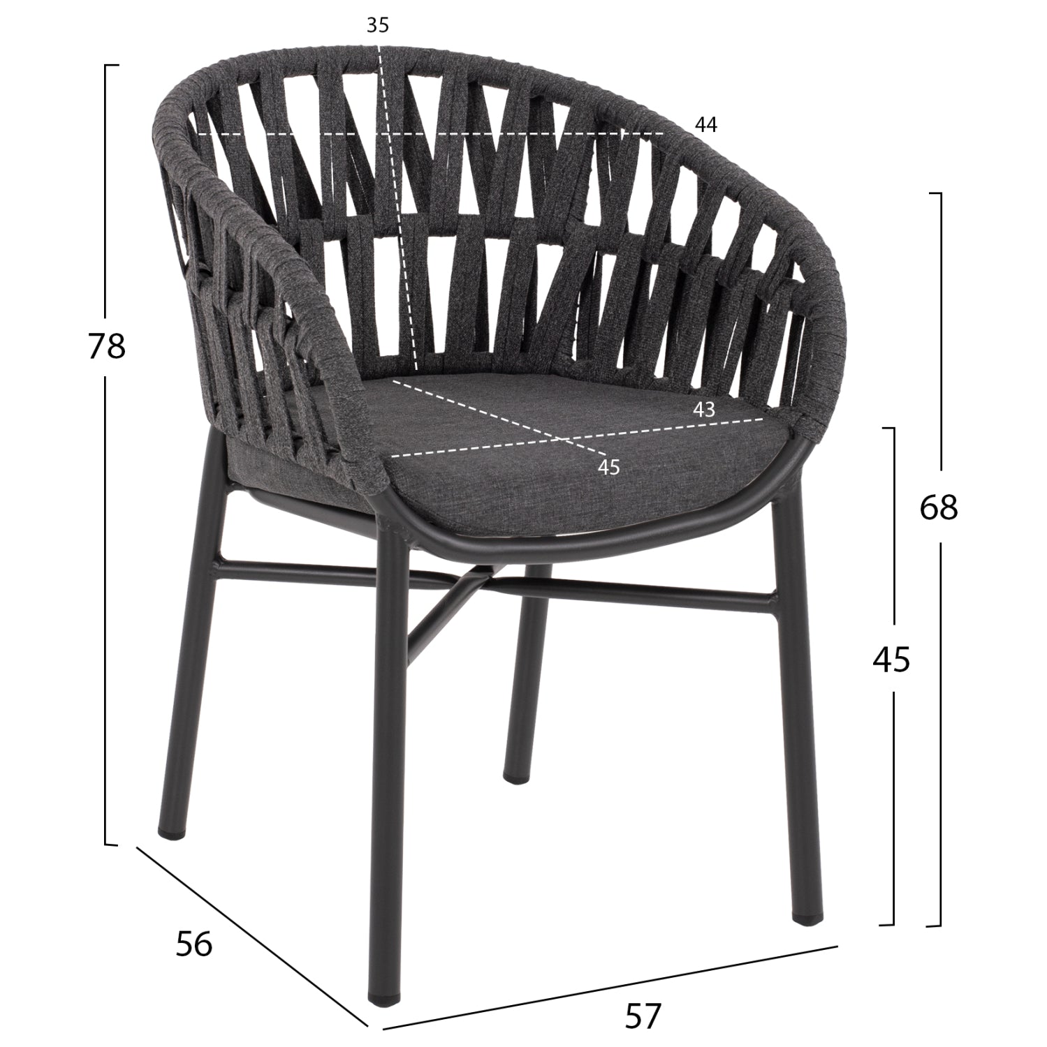 OUTDOOR DINING SET 7PCS TABER HM10829.01 ALUMINUM IN DARK GREY--POLYWOOD--P.E.ROPE