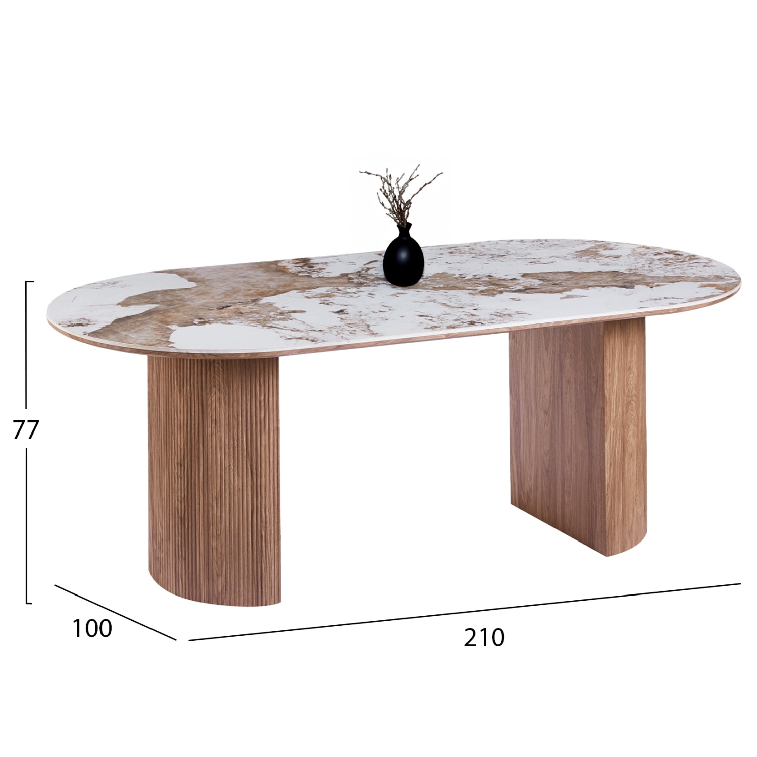 DINING SET 7PCS MARBLEX HM11394.03 CERAMIC TOP IN PANDORA COLOR SCHEME--CHAIRS WITH TAUPE COLOR FABRIC