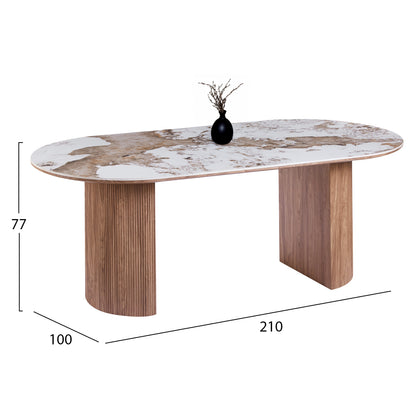 DINING SET 7PCS DETTON HM12100.02 CERAMIC TOP IN PANDORA COLOR SCHEME--BEIGE/BROWN COLOR FABRIC