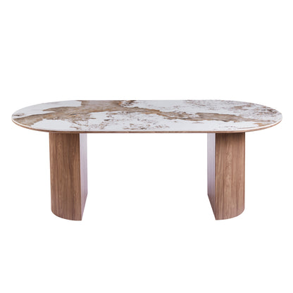 DINING SET 7PCS DETTON HM12100.02 CERAMIC TOP IN PANDORA COLOR SCHEME--BEIGE/BROWN COLOR FABRIC