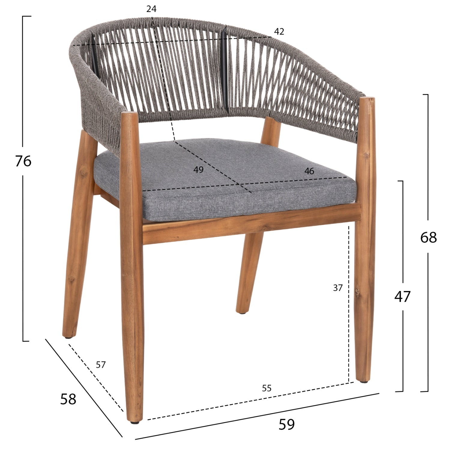 OUTDOOR DINING SET 9PCS NAVANT HM21066.01 TABLE WITH 8 DINING CHAIRS-ACACIA WOOD-ROPE IN GREY