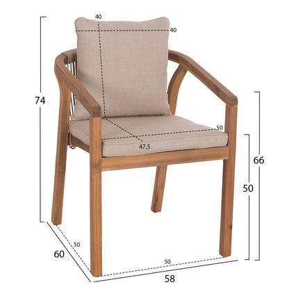 OUTDOOR DINING SET 5PCS PARAISO HM10898.01 ACACIA WOOD IN NATURAL--CUSHIONS IN BEIGE