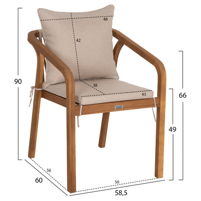 OUTDOOR DINING SET 5PCS KROLL HM10981 ACACIA WOOD IN NATURAL--CUSHIONS IN BEIGE