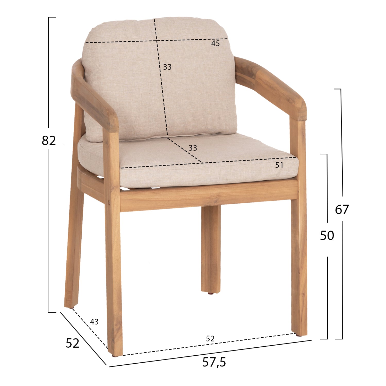 OUTDOOR DINING SET 7PCS FILEM HM10905 ACACIA WOOD IN NATURAL--CUSHION IN BEIGE