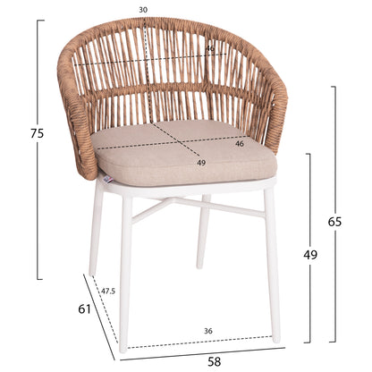 OUTDOOR DINING SET 7PCS KRUM HM21148 WHITE ALUMINUM-P.E.RATTAN