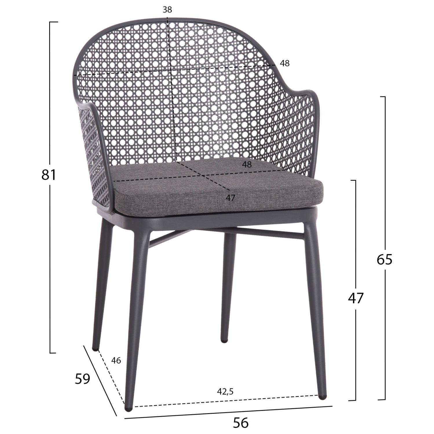 OUTDOOR DINING SET KRUM HM21154 DINING TABLE WITH 6 ARMCHAIRS--DARK GREY ALUMINUM