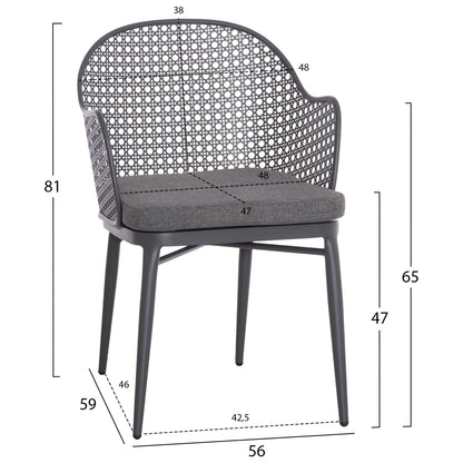 OUTDOOR DINING SET KRUM HM21154 DINING TABLE WITH 6 ARMCHAIRS--DARK GREY ALUMINUM
