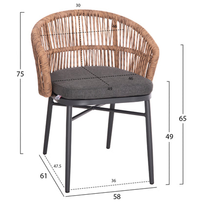 OUTDOOR DINING SET 7PCS KRUM HM21155 DARK GREY ALUMINUM-P.E.RATTAN