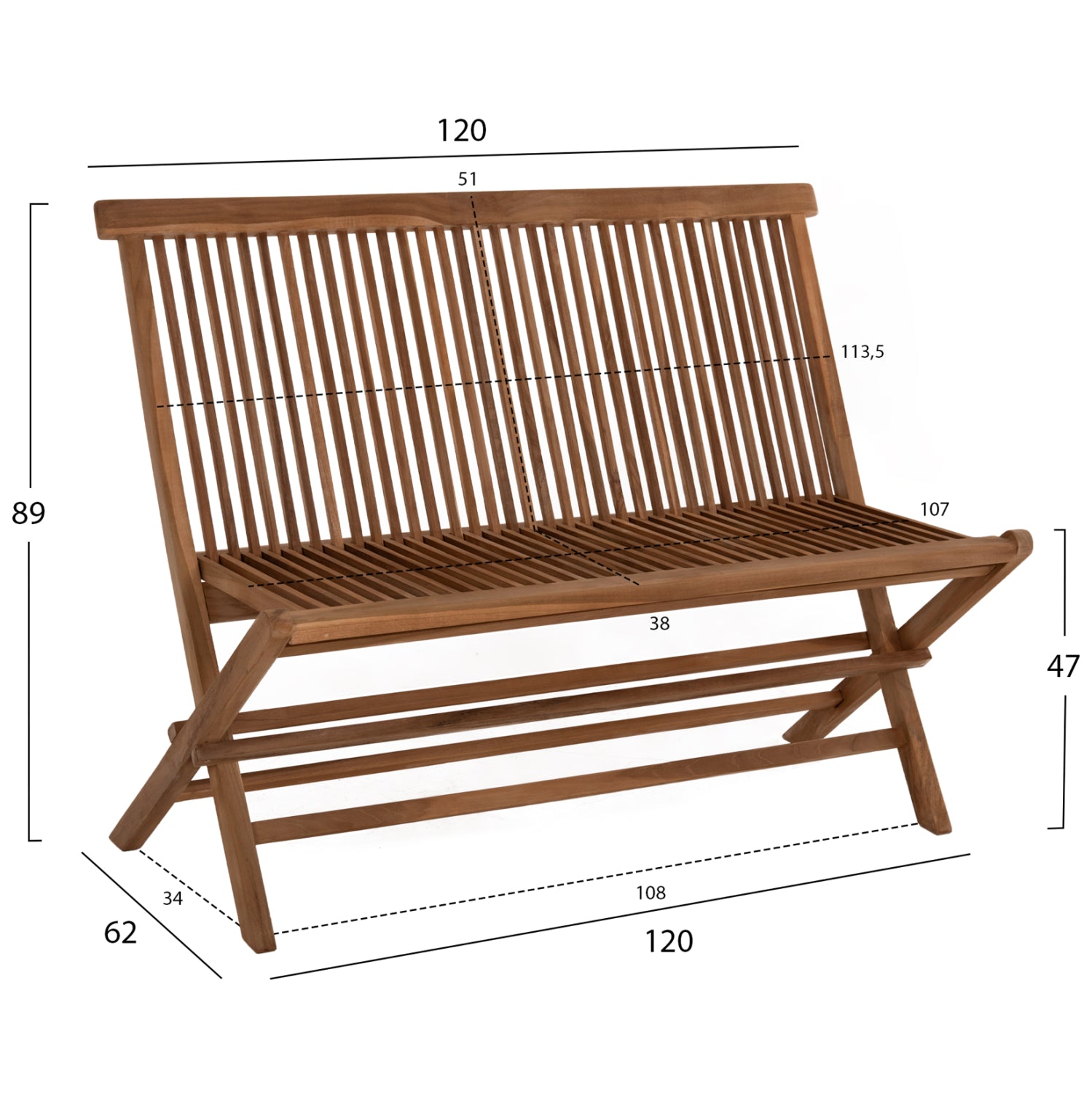 OUTDOOR DINING SET 3PCS KENDALL HM11952 SOLID TEAK WOOD IN NATURAL COLOR