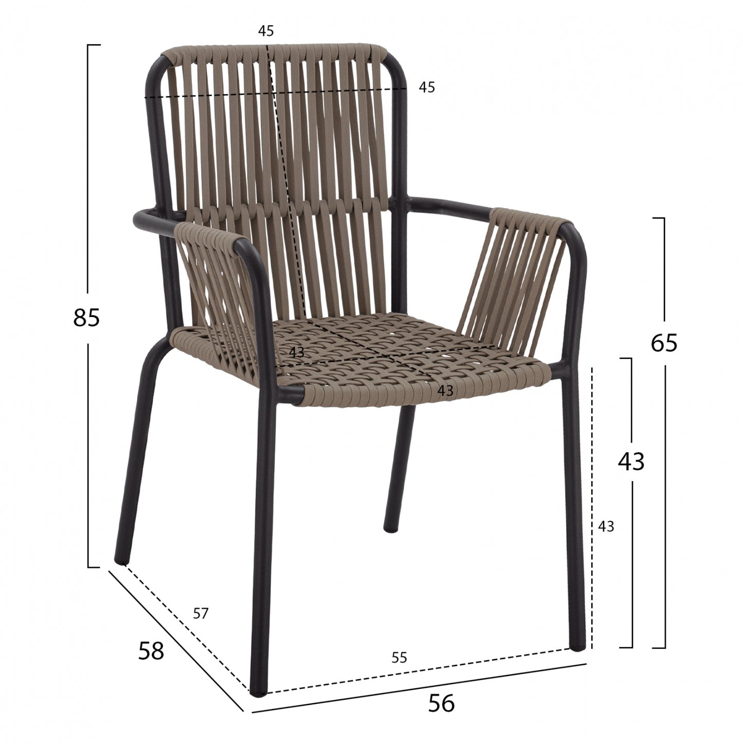 DINING SET 7 PCS GRAY TABLE 150X90 AND ARMCHAIR WITH ROPE HM11525.01