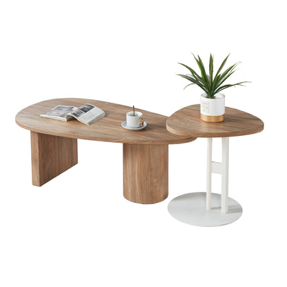 SET COFFEE AND SIDE TABLES ALPER HM21262 MDF IN SONAMA COLOR--METAL IN WHITE