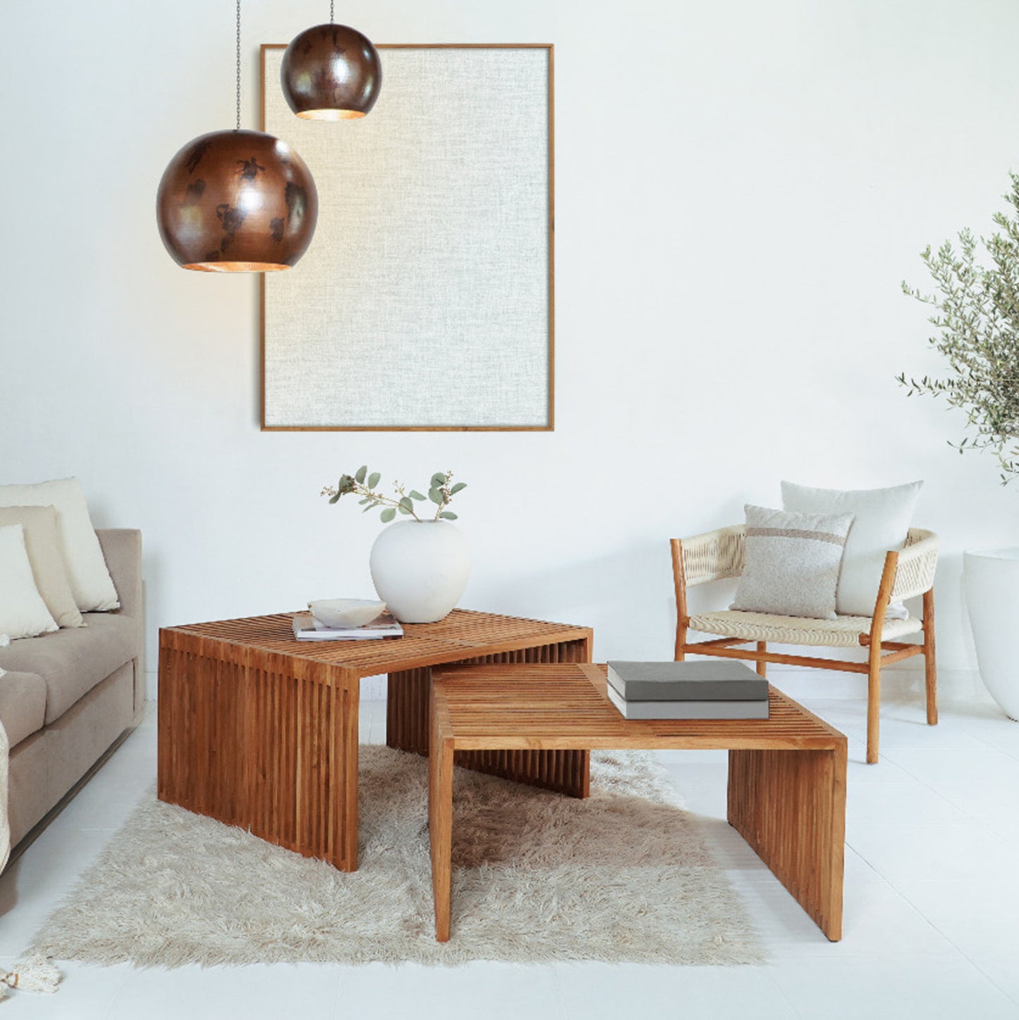 COFFEE TABLE SET OF 2 NYA HM9546 TEAK WOOD IN NATURAL COLOR  86x79x46Hcm.