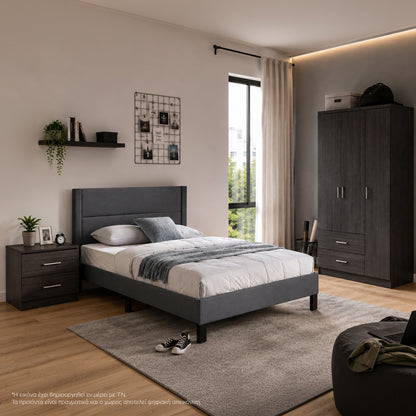 BEDROOM SET 3PCS HM11214 FABRIC IN GREY--MELAMINE IN ZEBRANO
