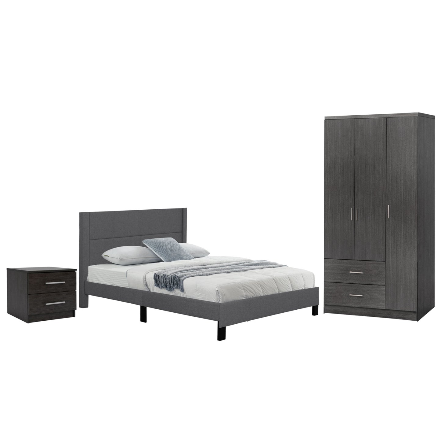 BEDROOM SET 3PCS HM11214 FABRIC IN GREY--MELAMINE IN ZEBRANO