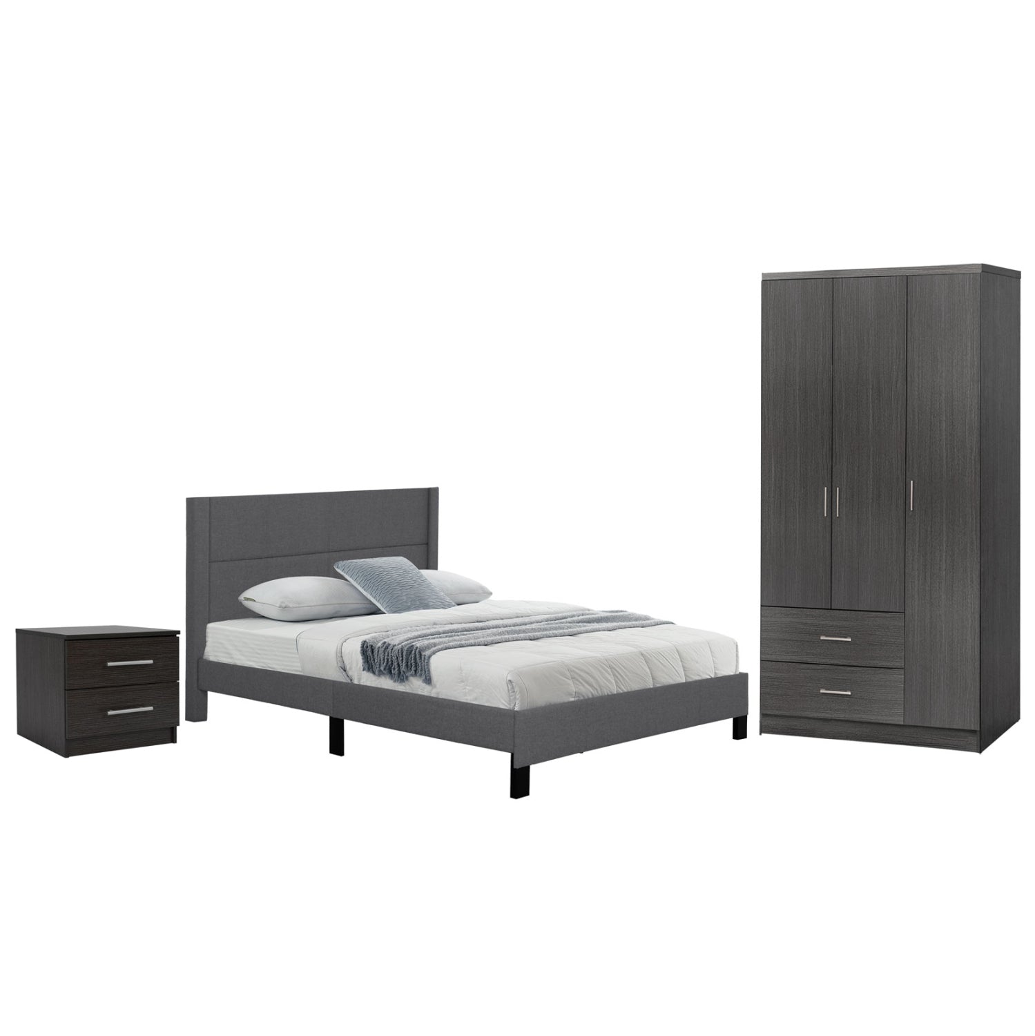 BEDROOM SET 3PCS HM11214 FABRIC IN GREY--MELAMINE IN ZEBRANO