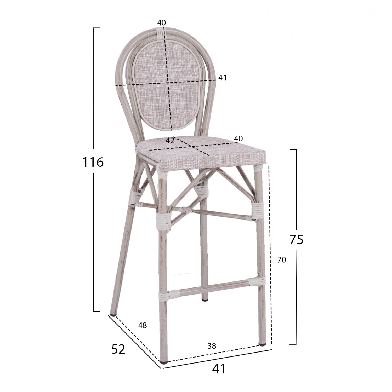 Stool Aluminum Bamboo Look White patina with textline HM5110 47x61x115cm