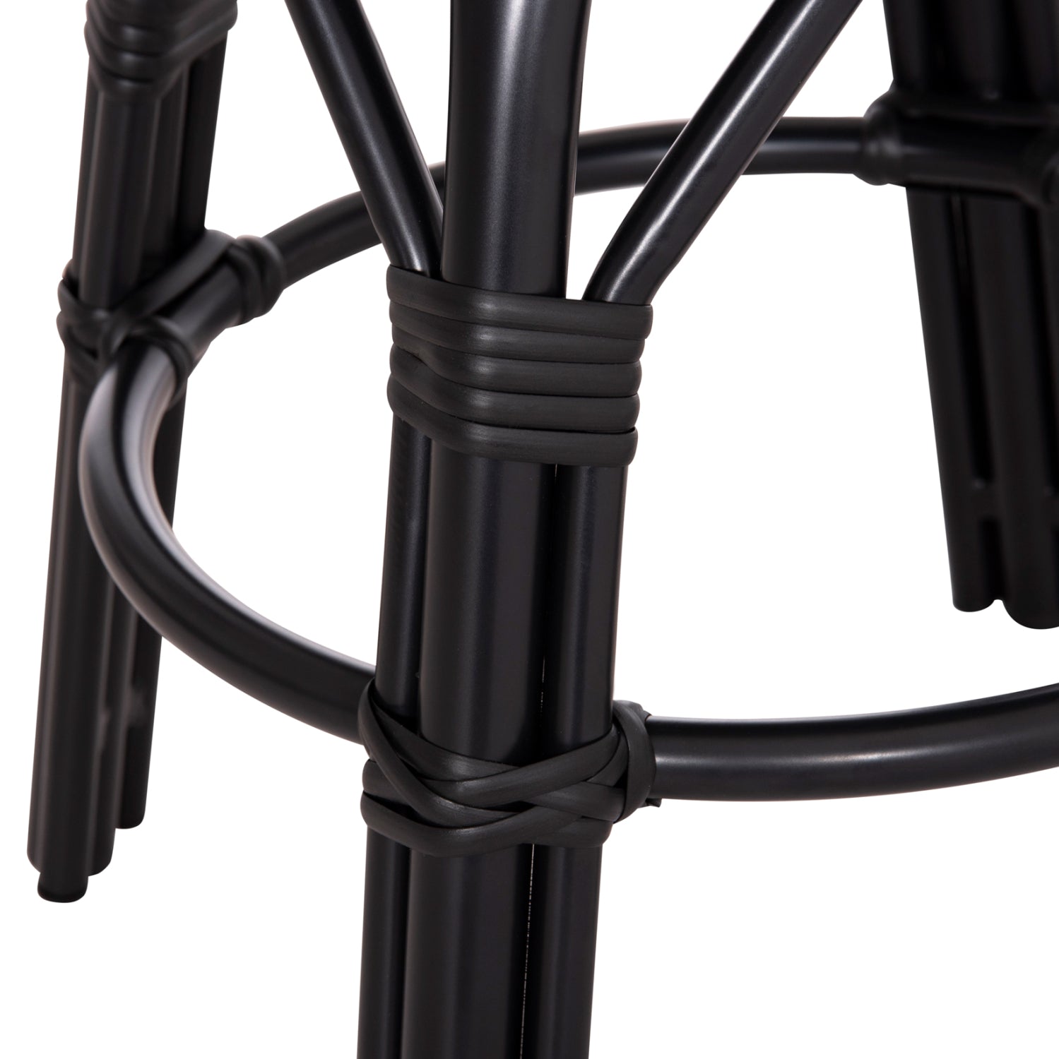 ALUMINUM ROUND STOOL CHINO HM6285.02 BAMBOO LOOK & TEXTILENE IN BLACK Φ36x46Hcm.