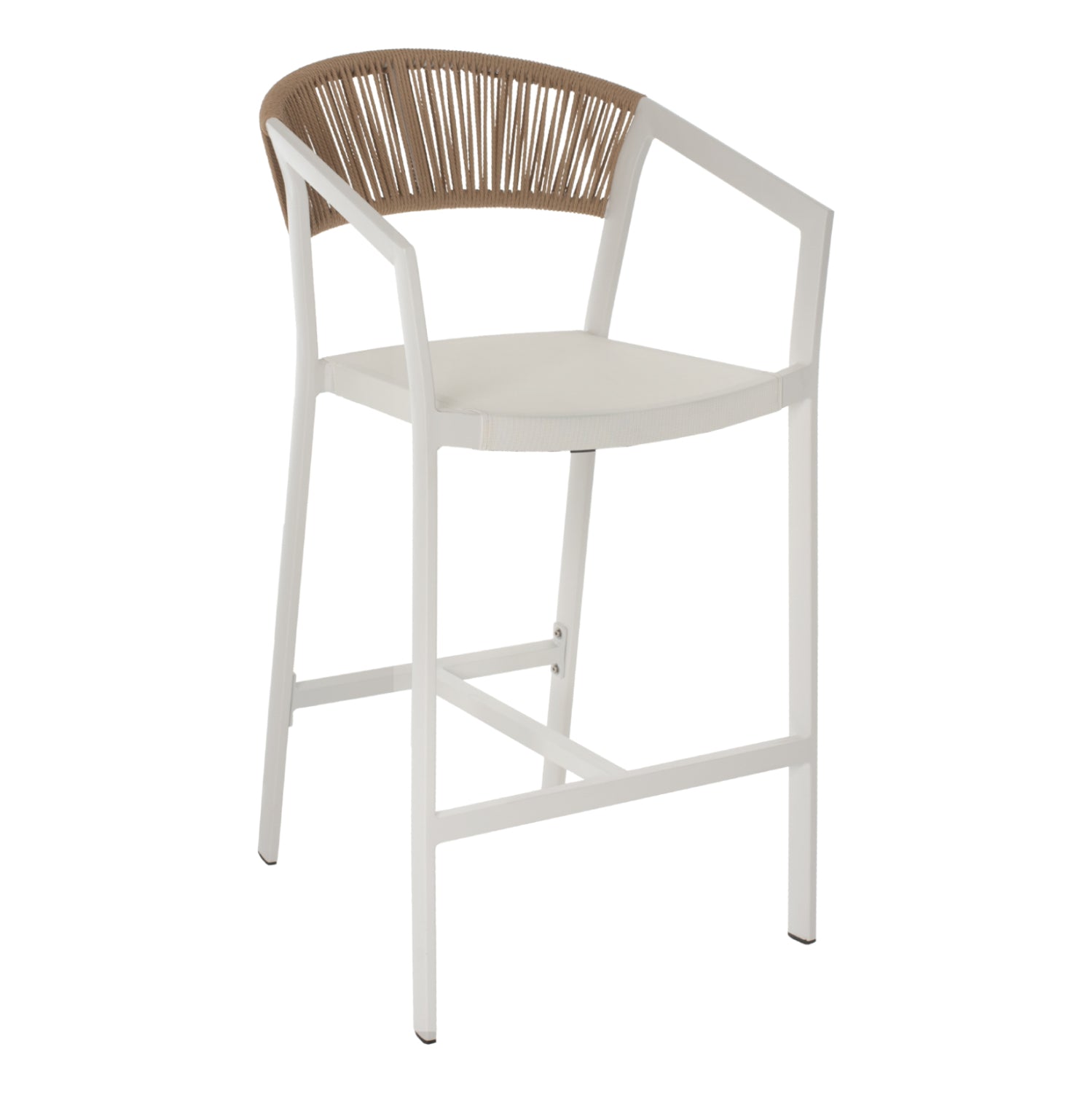 BAR STOOL ALUMINUM WITH ARMS WHITE TEXTLINE PE RATTAN 56x58x105Hcm.HM5892.22