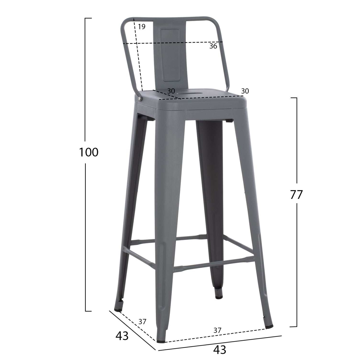 BAR STOOL MELITA HM8643.10 METAL WITH BACKREST IN GREY 43Χ43Χ100Hcm.