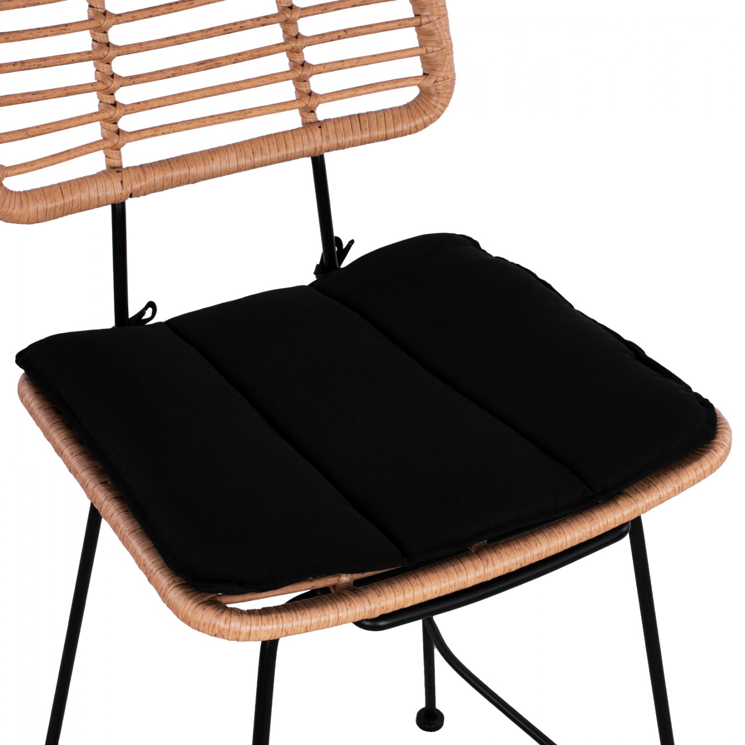Metal Stool with pillow Allegra HM5644 with wicker in beige color 55x56x107 εκ.