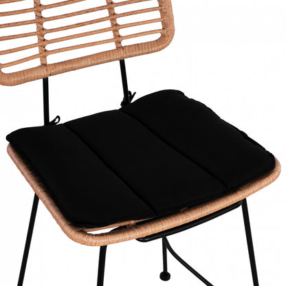 Metal Stool with pillow Allegra HM5644 with wicker in beige color 55x56x107 εκ.