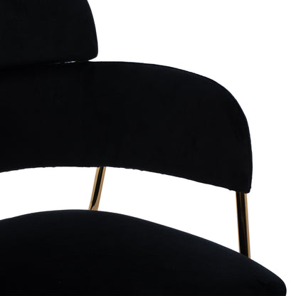 MEDIUM HEIGHT STOOL HM8735.04 VELVET BLACK GOLD PLATED FRAME 54x58x95Y cm.