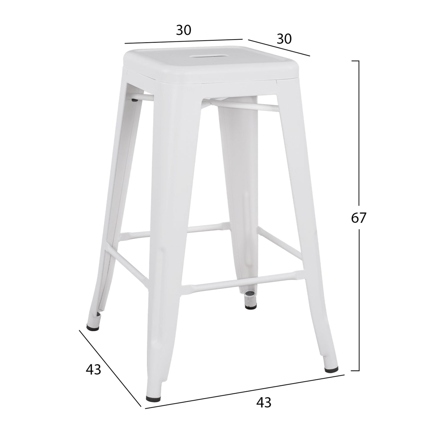 Bar Stool Medium Height Metallic HM8573.21 Melita in White Matte 43x43x67cm
