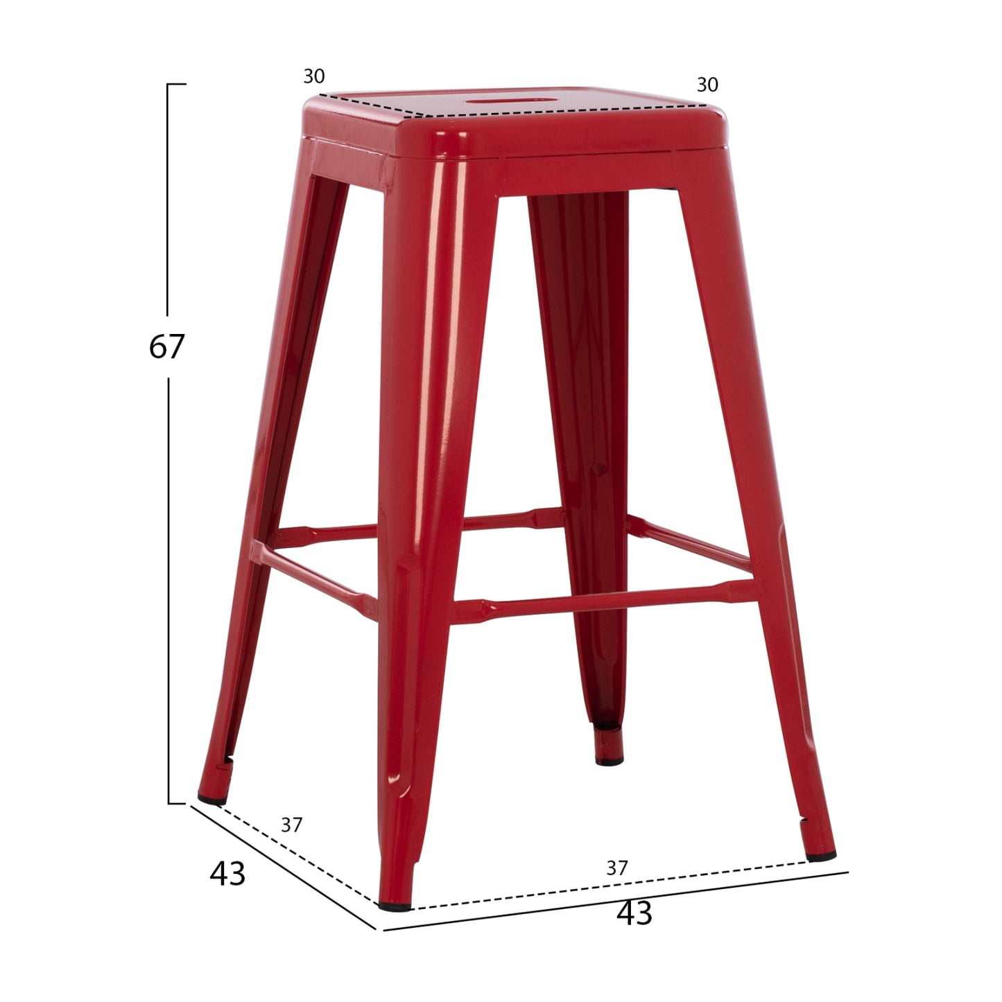 BAR STOOL MEDIUM HEIGHT MELITA-PRO HM8573.44 METAL IN RED 43x43x67Hcm.