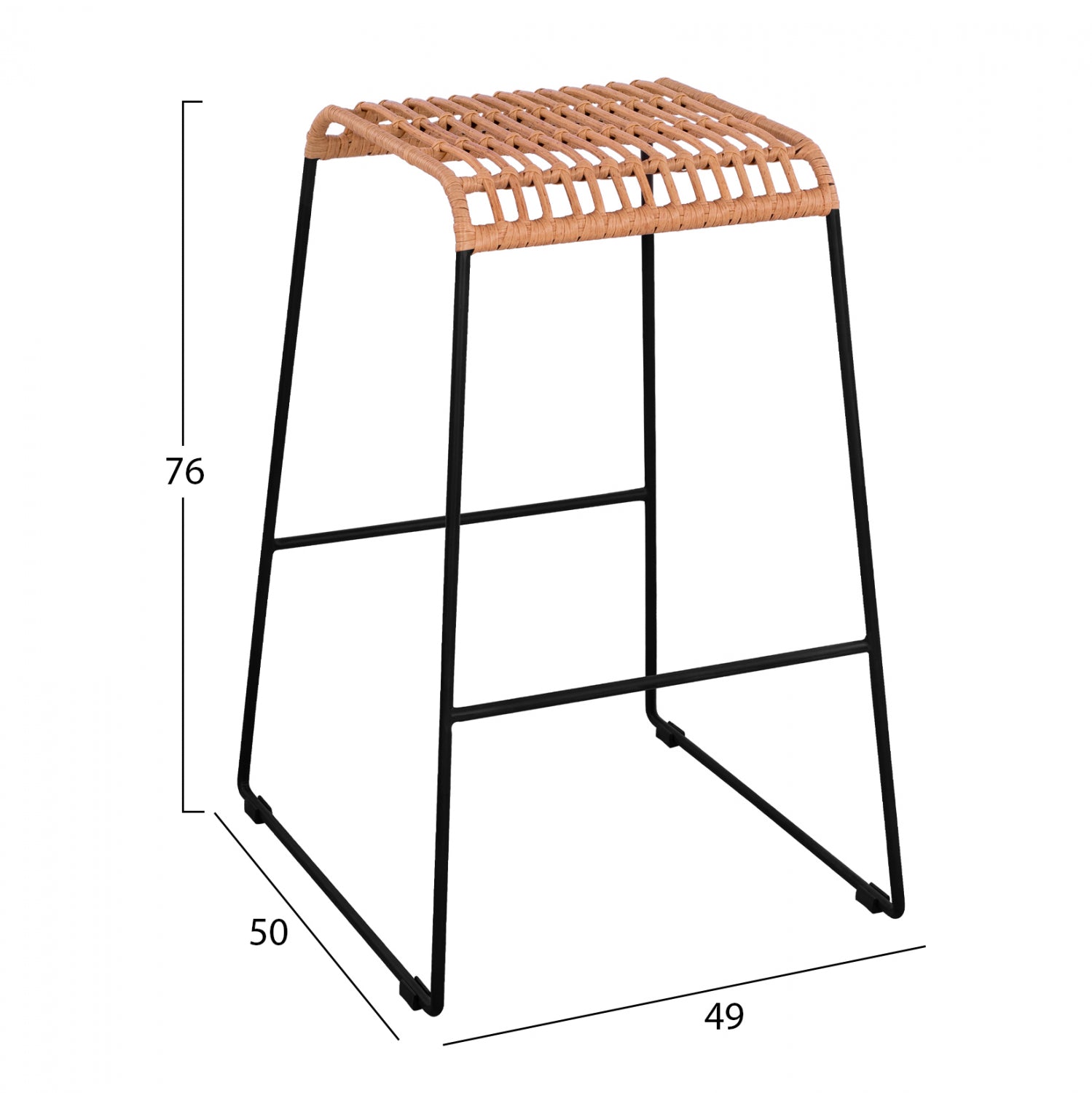 Metallic Stool Allegra HM5641 with Wicker in Beige color 49x50x76 cm