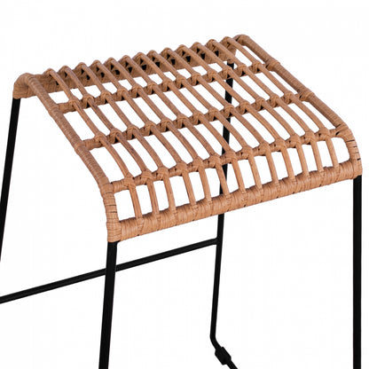 Metallic Stool Allegra HM5641 with Wicker in Beige color 49x50x76 cm