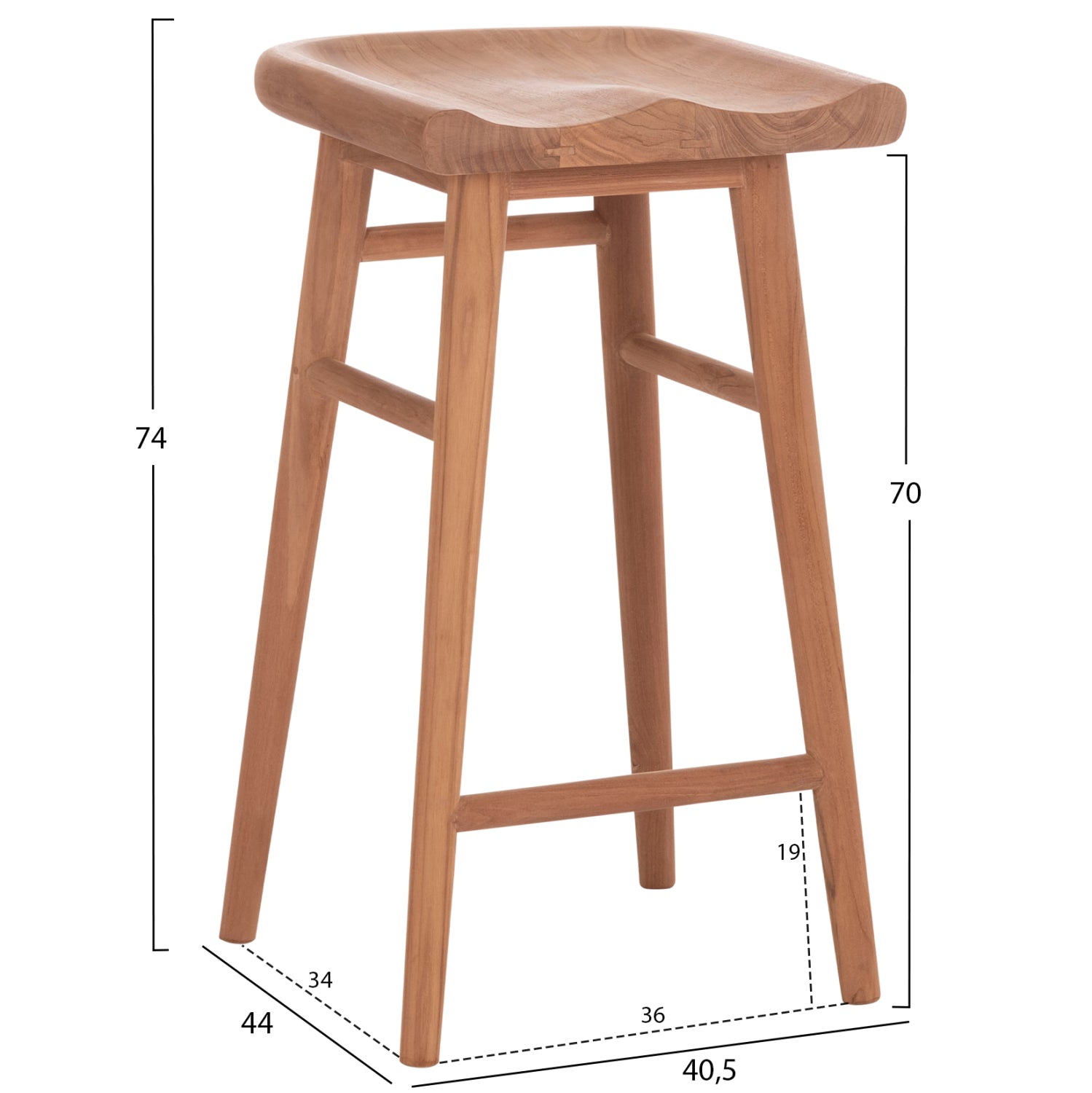 BAR STOOL BOLMAR HM18108 TEAK WOOD IN NATURAL COLOR 40.5x44x74Hcm.