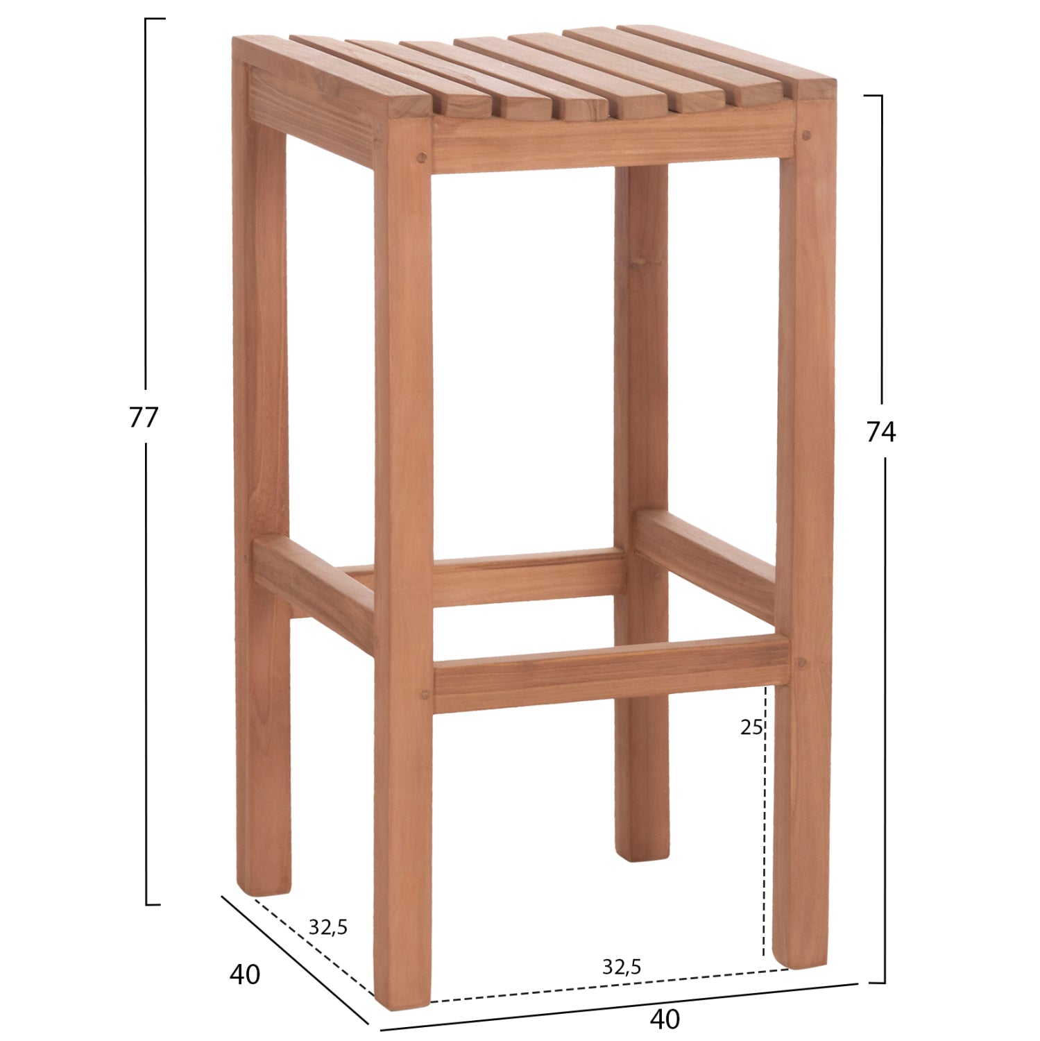 BAR STOOL NIKOL HM18109 TEAK WOOD IN NATURAL COLOR 40x40x77Hcm.