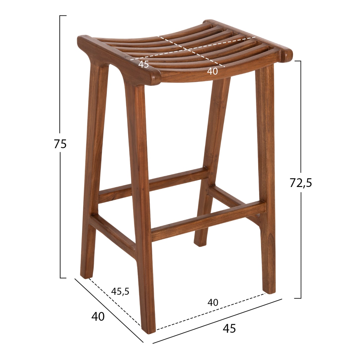 BAR STOOL BUNDY HM6130 TEAK WOOD IN WALNUT 45x40x75Hcm.