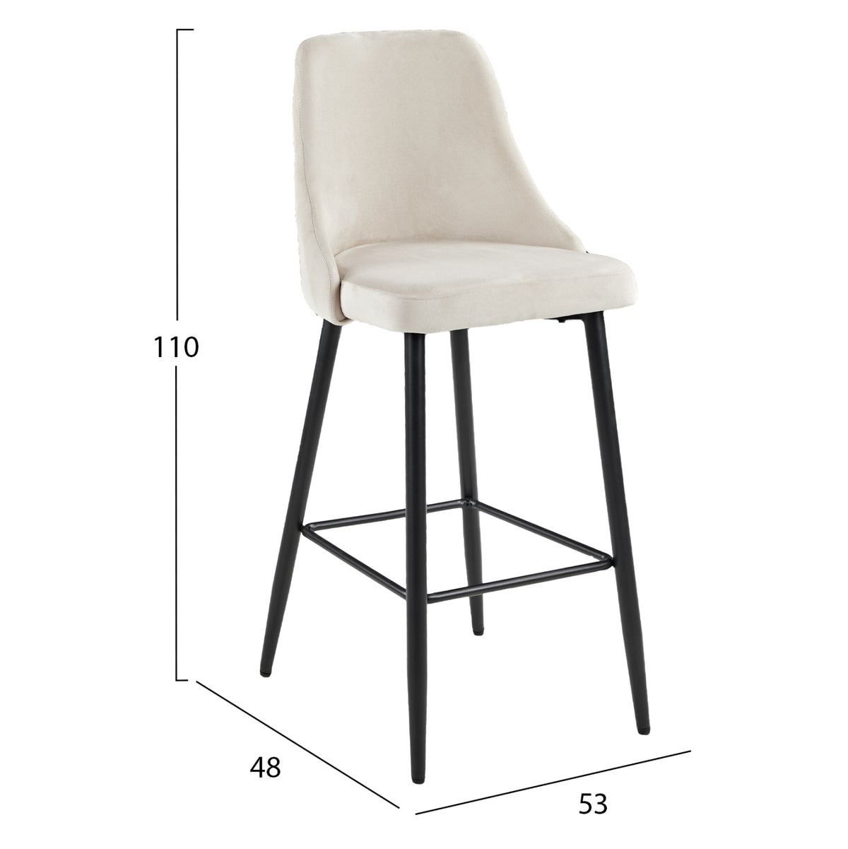 ΣΚΑΜΠΟ ΜΠΑΡ SERENITY HM8519.07 ΒΕΛΟΥΔΟ ΜΠΕΖ-ΜΑΥΡΑ ΜΕΤΑΛΛΙΚΑ ΠΟΔΙΑ 53x48x110Υεκ.