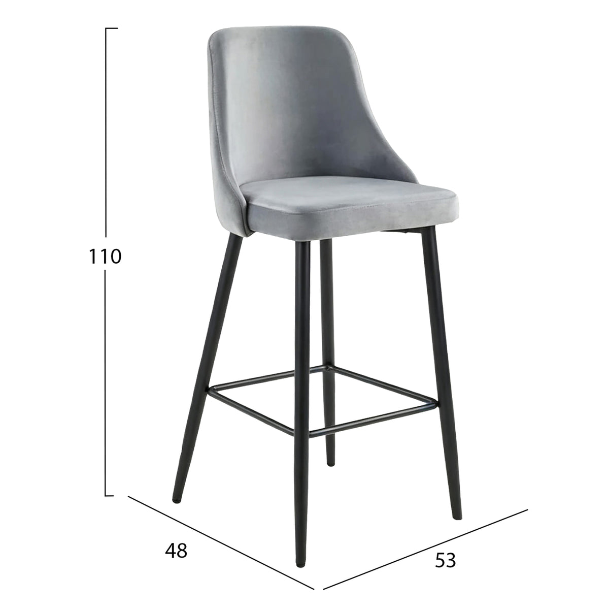 ΣΚΑΜΠΟ ΜΠΑΡ SERENITY HM8519.11 ΒΕΛΟΥΔΟ ΓΚΡΙ-ΜΑΥΡΑ ΜΕΤΑΛΛΙΚΑ ΠΟΔΙΑ 53x48x110Υεκ.