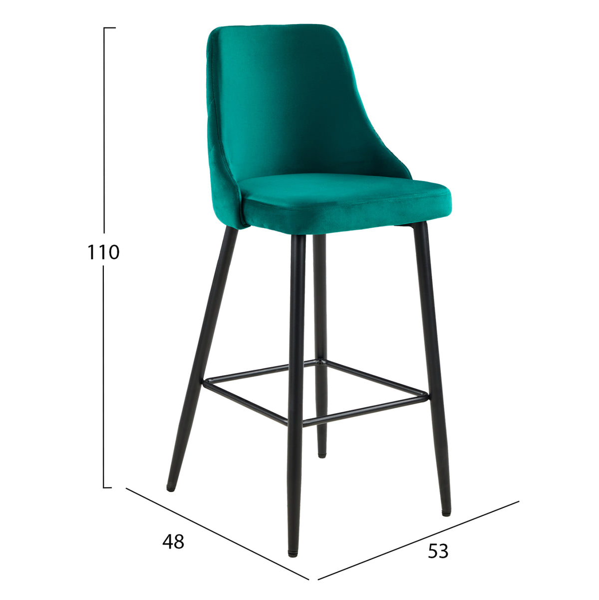ΣΚΑΜΠΟ ΜΠΑΡ SERENITY HM8519.13 ΒΕΛΟΥΔΟ ΠΡΑΣΙΝΟ-ΜΑΥΡΑ ΜΕΤΑΛΛΙΚΑ ΠΟΔΙΑ 53x48x110Υεκ