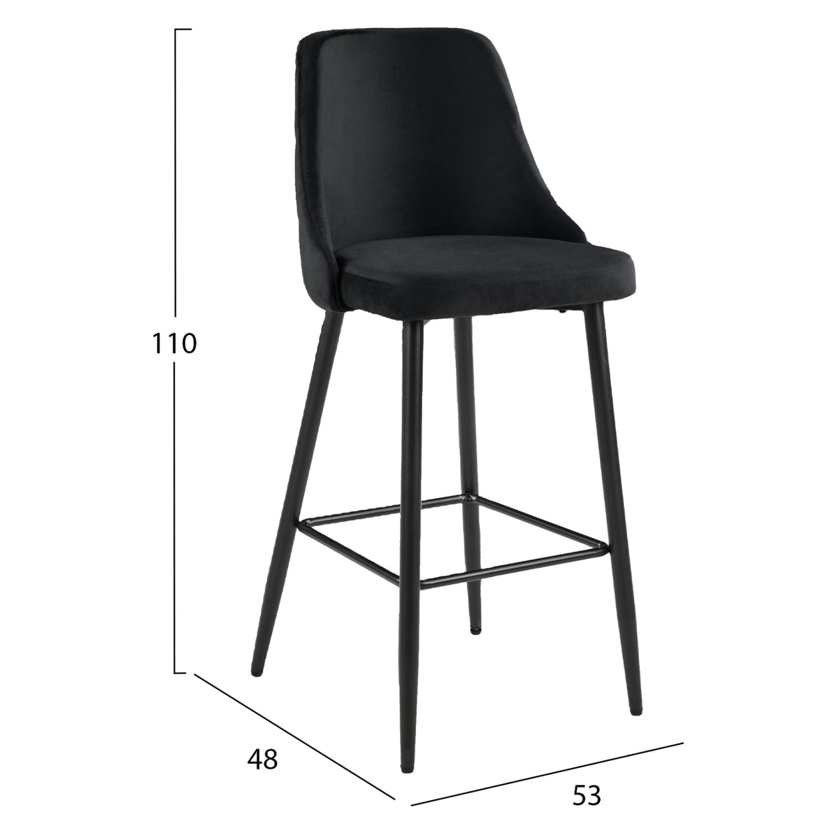 ΣΚΑΜΠΟ ΜΠΑΡ SERENITY HM8519.14 ΒΕΛΟΥΔΟ ΜΑΥΡΟ-ΜΑΥΡΑ ΜΕΤΑΛΛΙΚΑ ΠΟΔΙΑ 53x48x110Υεκ.