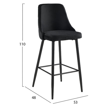 ΣΚΑΜΠΟ ΜΠΑΡ SERENITY HM8519.14 ΒΕΛΟΥΔΟ ΜΑΥΡΟ-ΜΑΥΡΑ ΜΕΤΑΛΛΙΚΑ ΠΟΔΙΑ 53x48x110Υεκ.