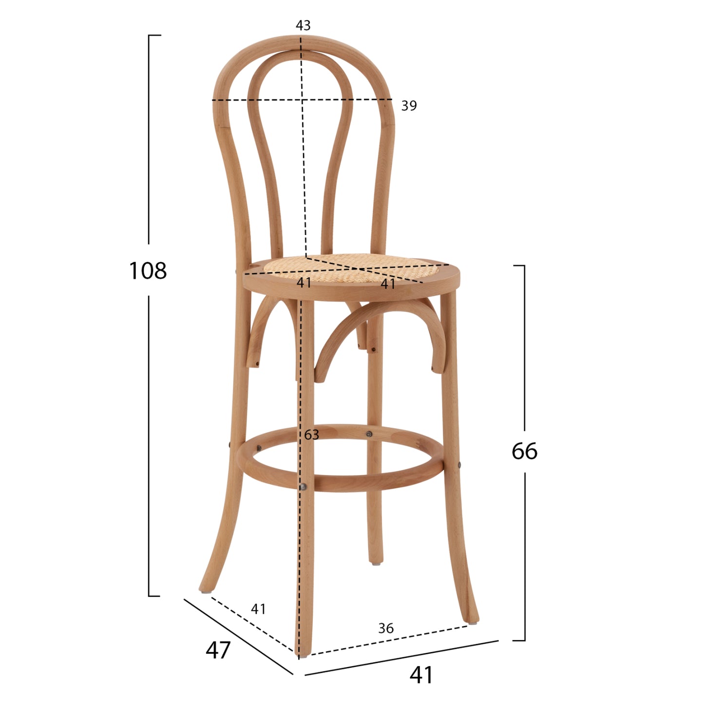 Wooden Stool bar MONTREAL- beech wood dark honey with mat 41x47x108 HM8749.05