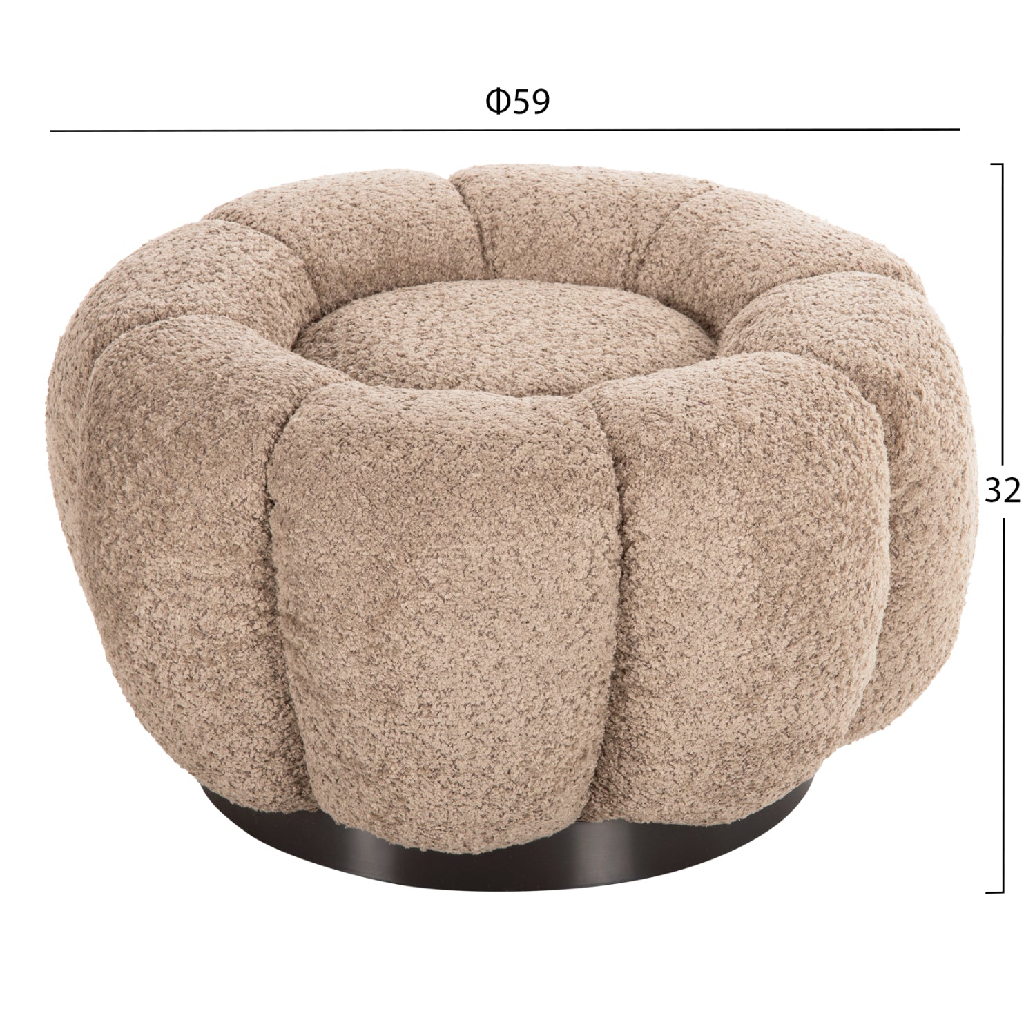 STOOL ROUND GRYMM HM9602.08 BEIGE BOUCLE-BLACK METAL BASE Φ60x31Hcm.