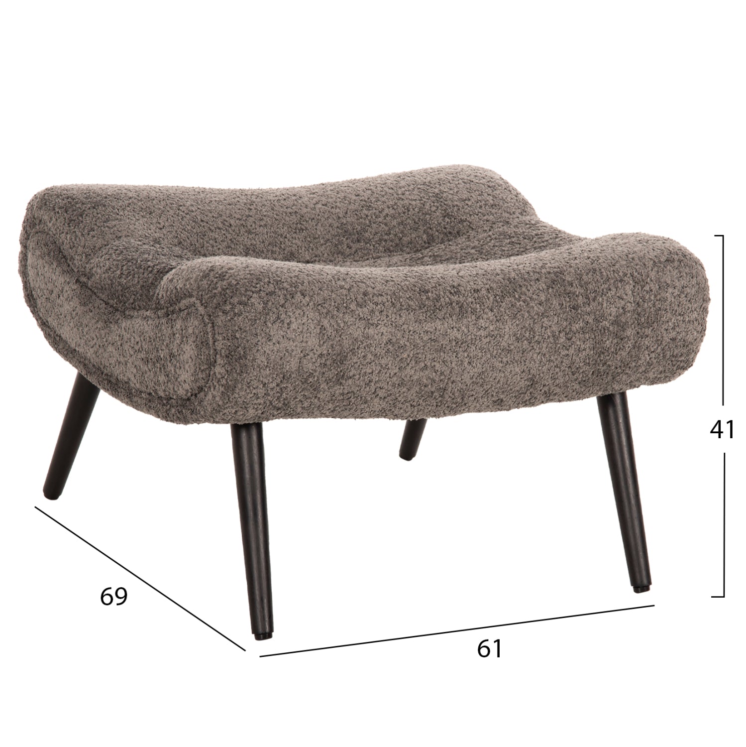 STOOL-FOOTREST BRYM HM9606.01 GREY BOUCLE FABRIC-BLACK WOODEN LEGS 68X58X40Hcm.