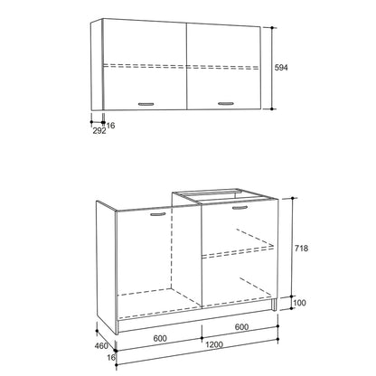 KITCHEN COMPOSITION BLAINE HM2439.10 GREY MELAMINE WITH WHITE COUNTERTOP 120x46-29,2cm.