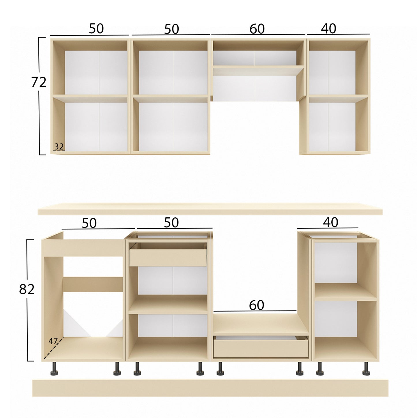 KITCHEN COMBO MELAMINE WHITE AND BEIGE MARBLE LOOK TOP 200x47x84,8Hcm.HM2470.02
