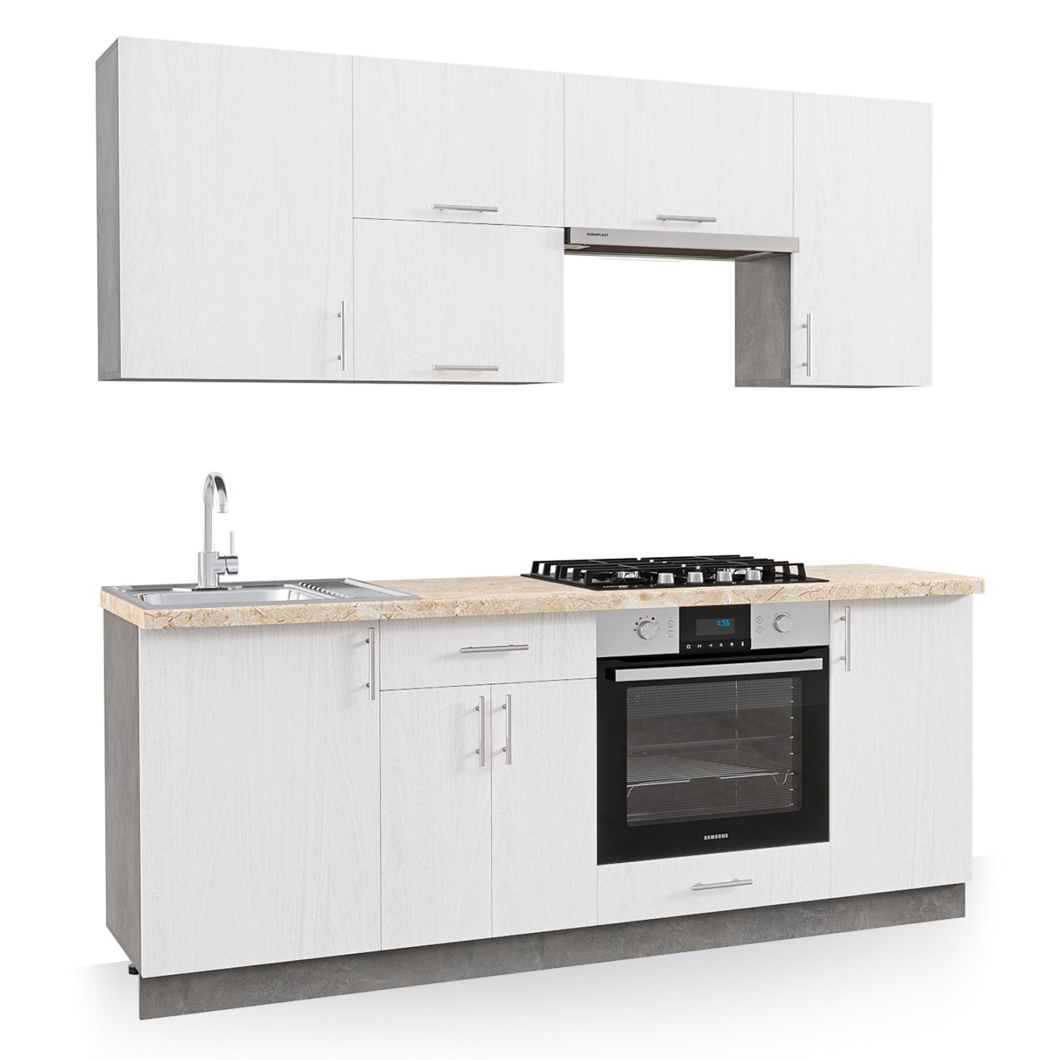 KITCHEN COMBO MELAMINE WHITE AND BEIGE MARBLE LOOK TOP 200x47x84,8Hcm.HM2470.02