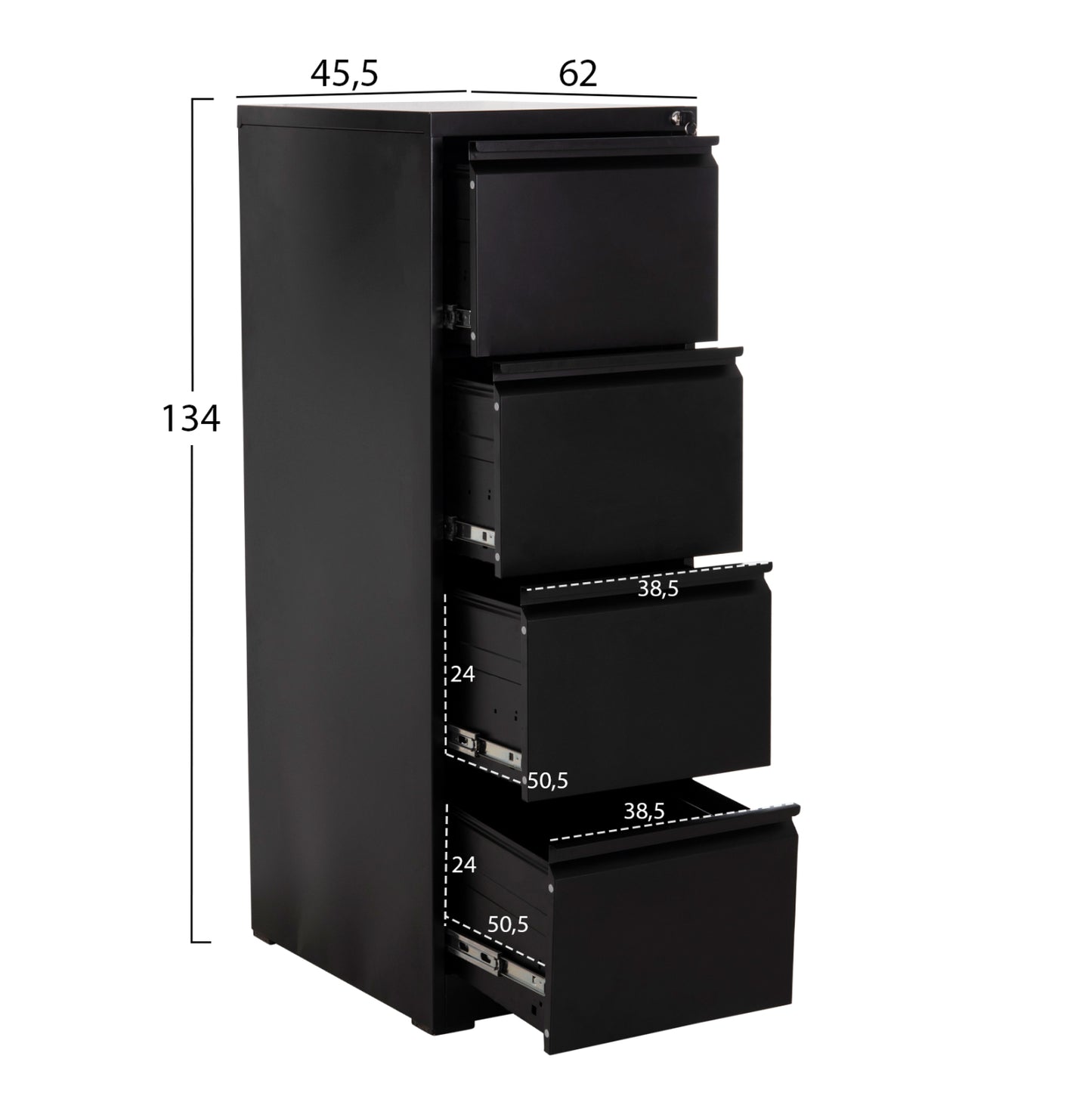OFFICE FILING CABINET (4) SIDER HM6637.01 BLACK METAL 45.5x62x134Hcm.