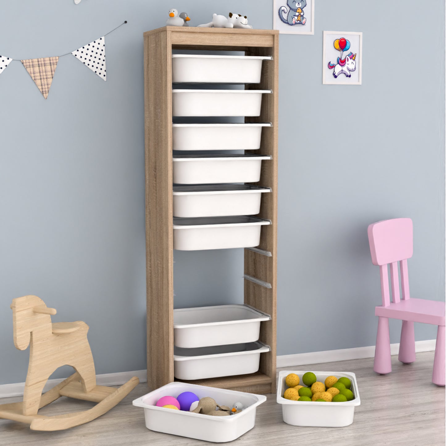 CHEST OF DRAWERS SANI HM18205.03 MELAMINE IN SONAMA-WHITE P.E. DRAWERS 45,5x29,6x144Hcm.