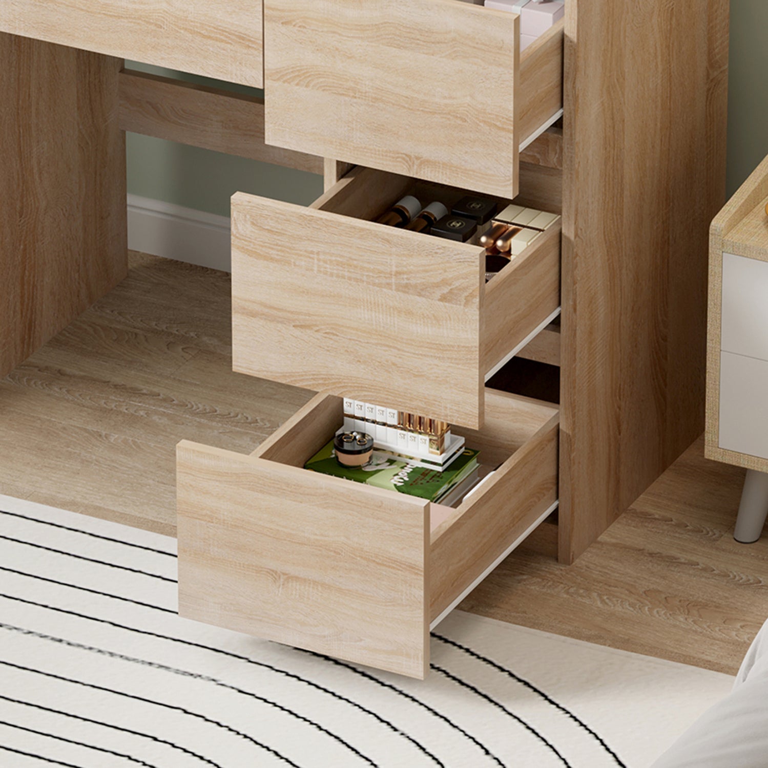 DRESSING TABLE WITH LED LIGHTS & DRAWERS KEITLIN HM2499.01 MELAMINE IN SONAMA 80x40x140Hcm.